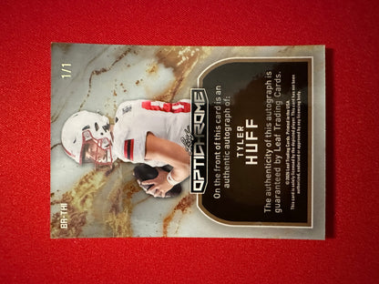 Tyler Huff 2026 Leaf Optichrome Football Smiley Have a Nice Day Gold Super Prismatic 1/1 Autograph