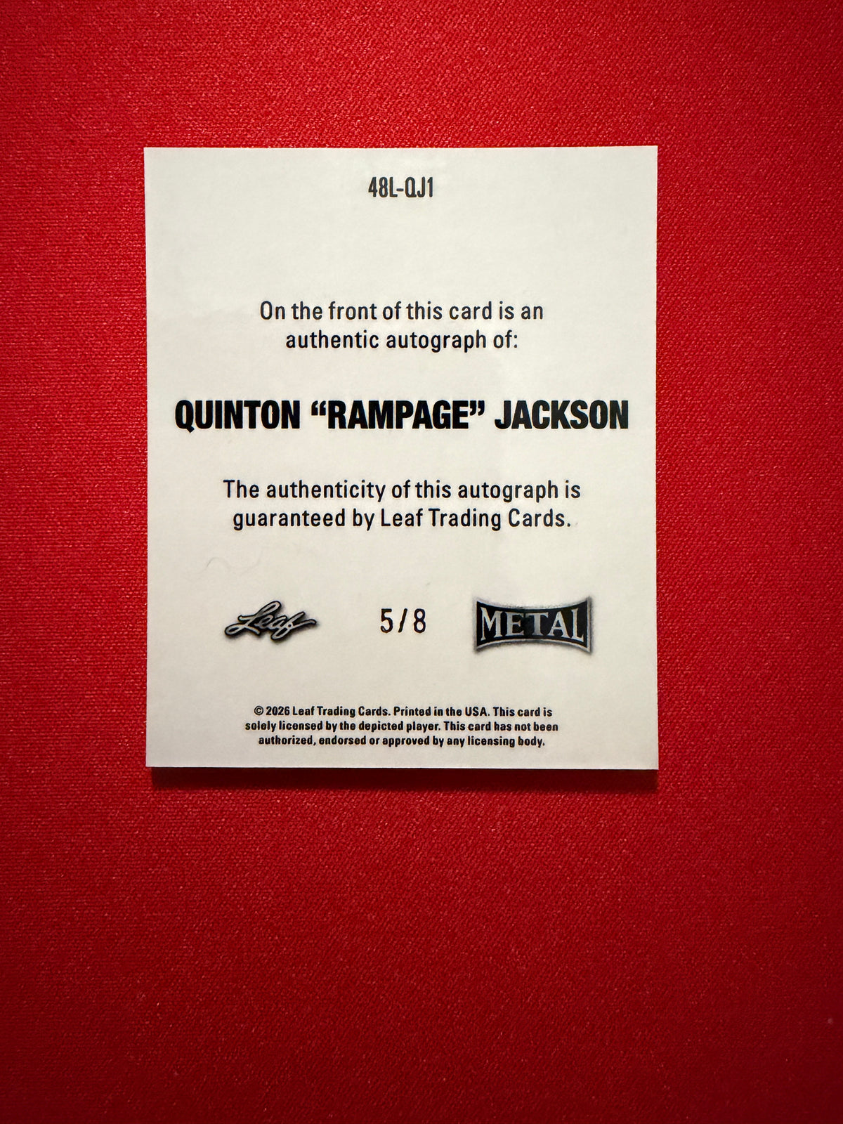 Quentin Rampage Jackson 2026 Leaf Metal Ring Kings 1948 Auto Platinum /8