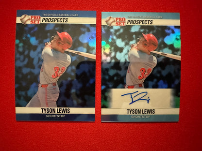 2026 Leaf Pro Set Baseball Tyson Lewis 1990 Prismatic Insert Lot - Blue /5 & Platinum Auto /10
