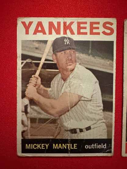 MICKEY MANTLE 2-Card Lot - 1964 Topps #50 & 1966 Topps #50 - Low Grade