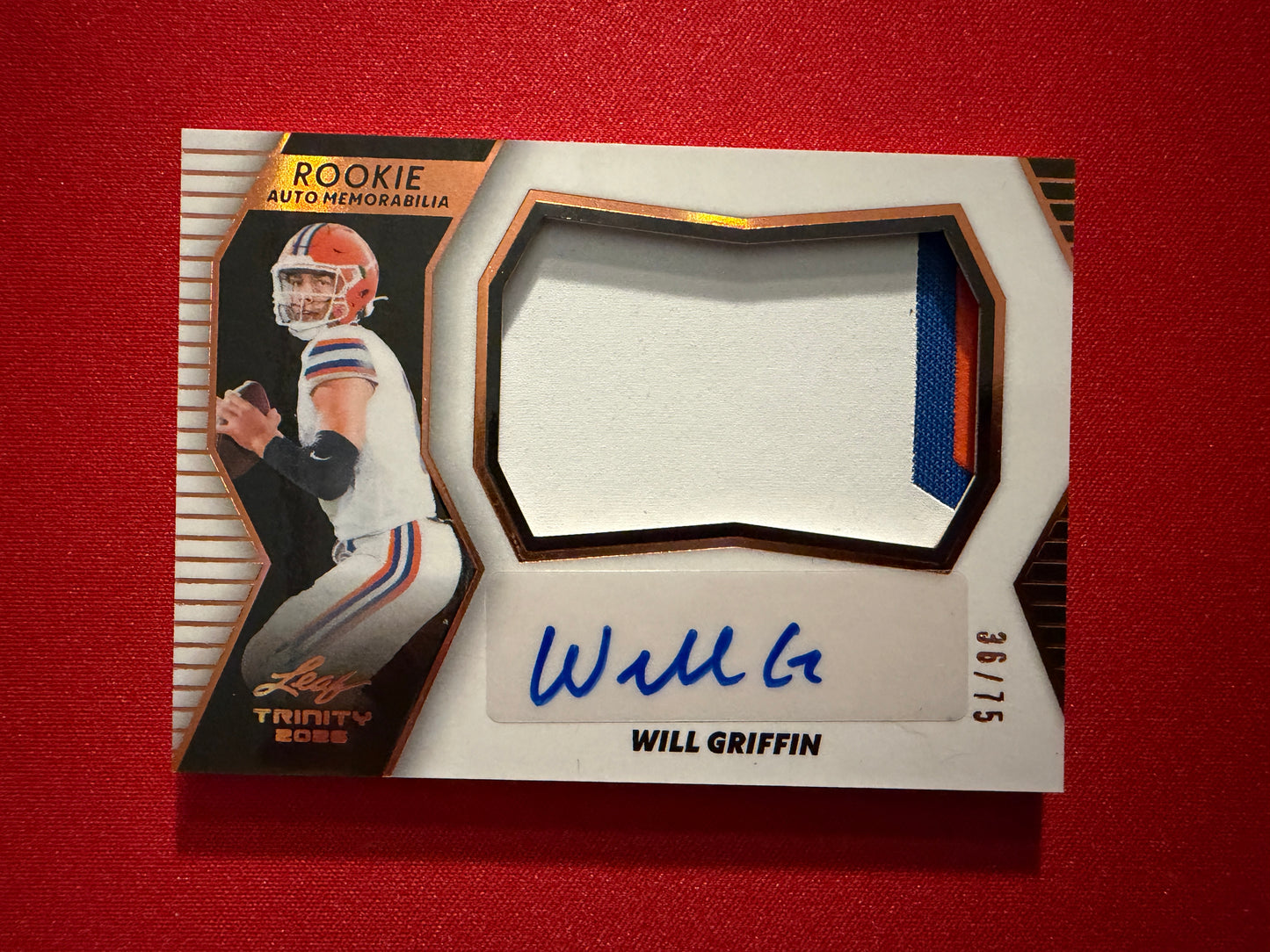 Will Griffin 2026 Leaf Trinity Rookie Auto Memo Multicolor Patch Bronze /75