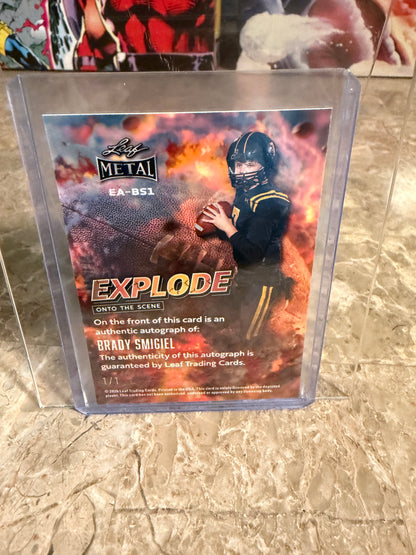 2026 Leaf Metal Football Brady Smigiel Auto Explode Onto Scene Gold Super Prismatic 1/1