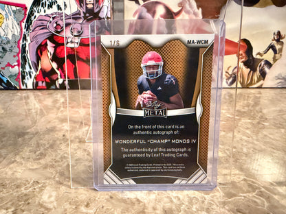 Wonderful “Champ” Monds 2026 Leaf Trinity Football Metal On-Card Blue 1/6 Bookend