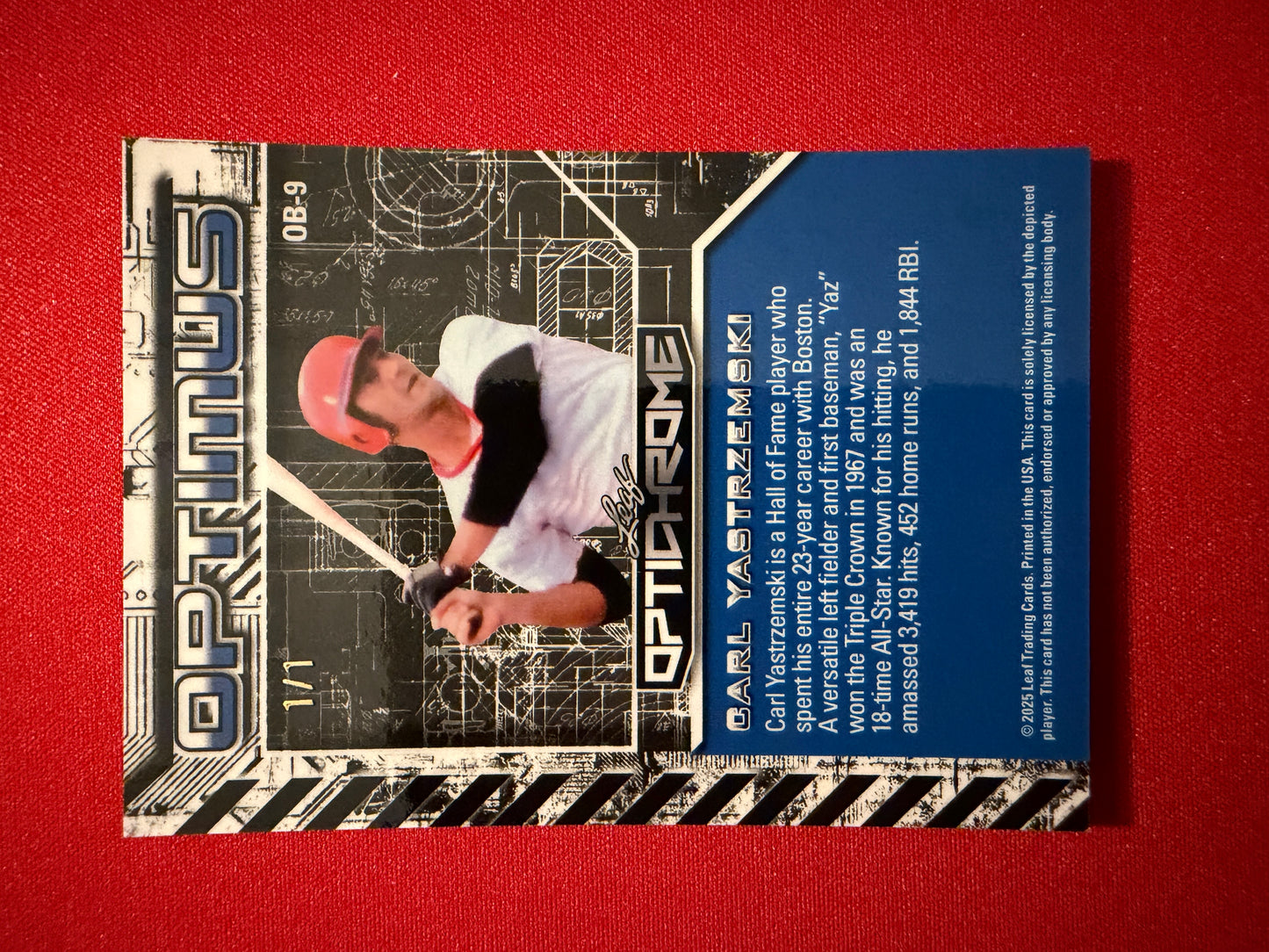 Carl Yastrzemski 2025 Leaf Optichrome Tempest Auto 2-Card Lot