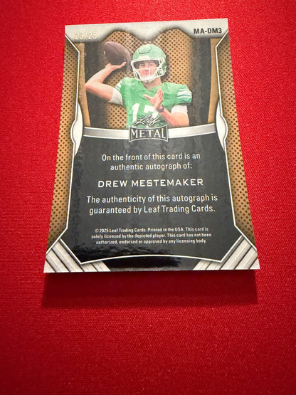 Drew Mestemaker 2026 Leaf Trinity Football Metal Auto On-Card Red 25/25 Bookend