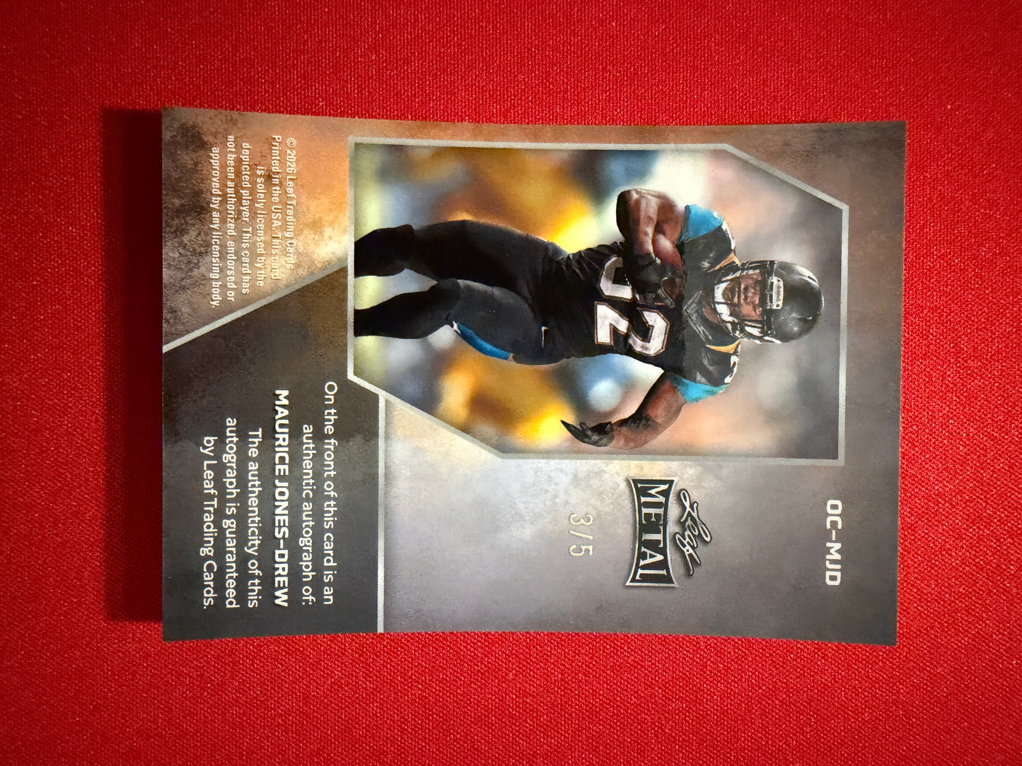 Maurice Jones-Drew 2026 Leaf Metal Football On-Card Auto Pink Prismatic /5