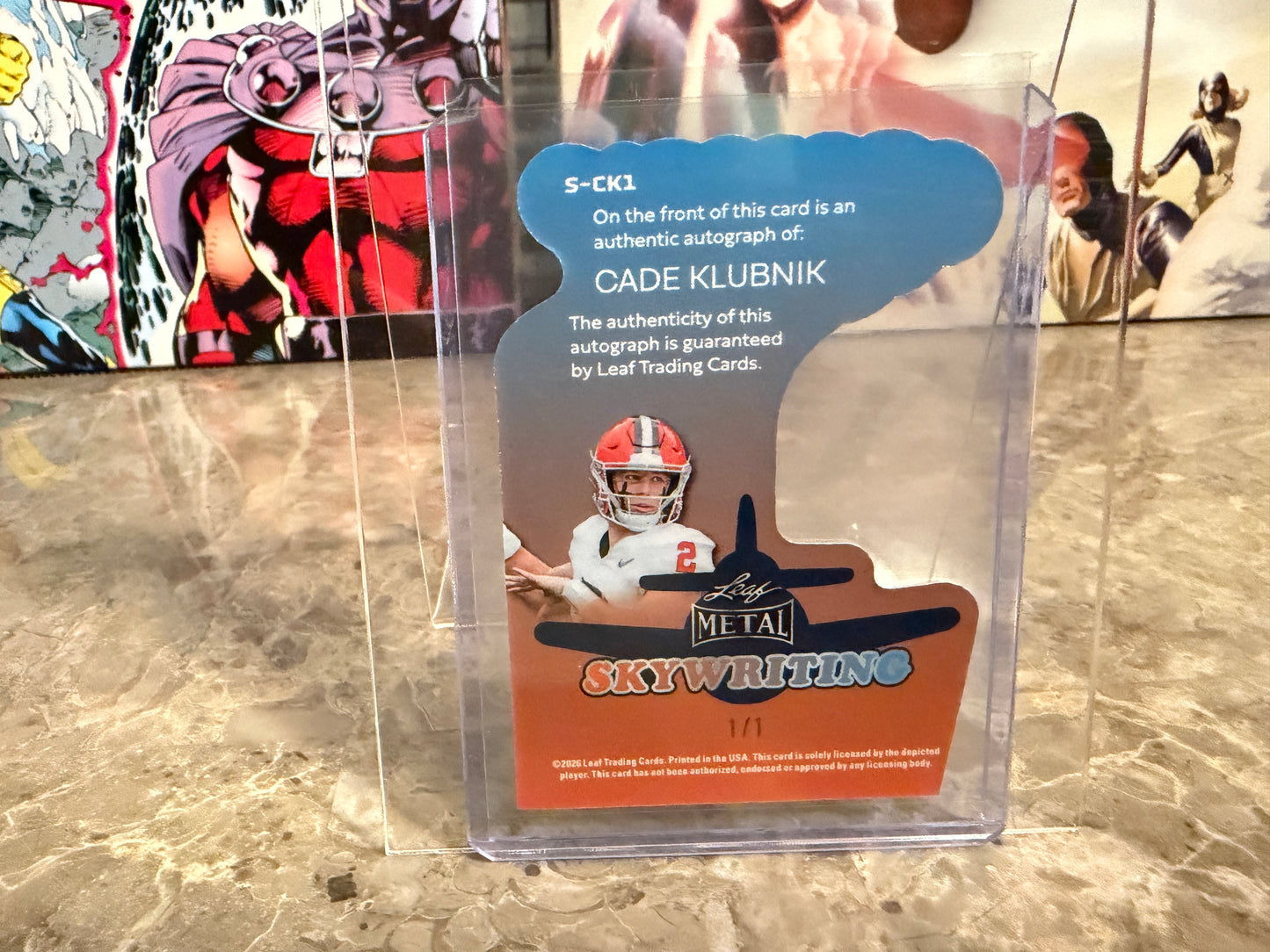 Cade Klubnik 2026 Leaf Metal Football Skywriting Auto Gold Super Prismatic 1/1
