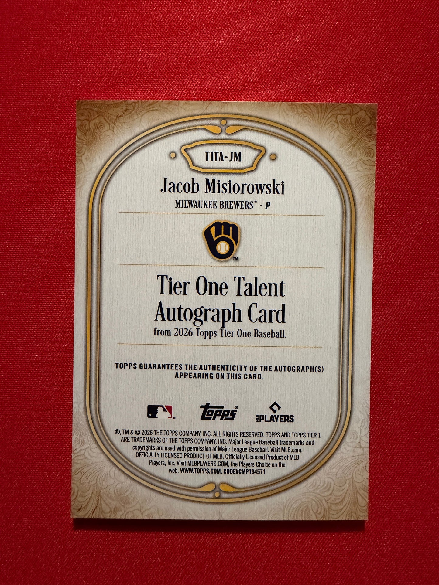 Jacob Misiorowski 2026 Topps Tier One Talent Auto Green On-Card /20