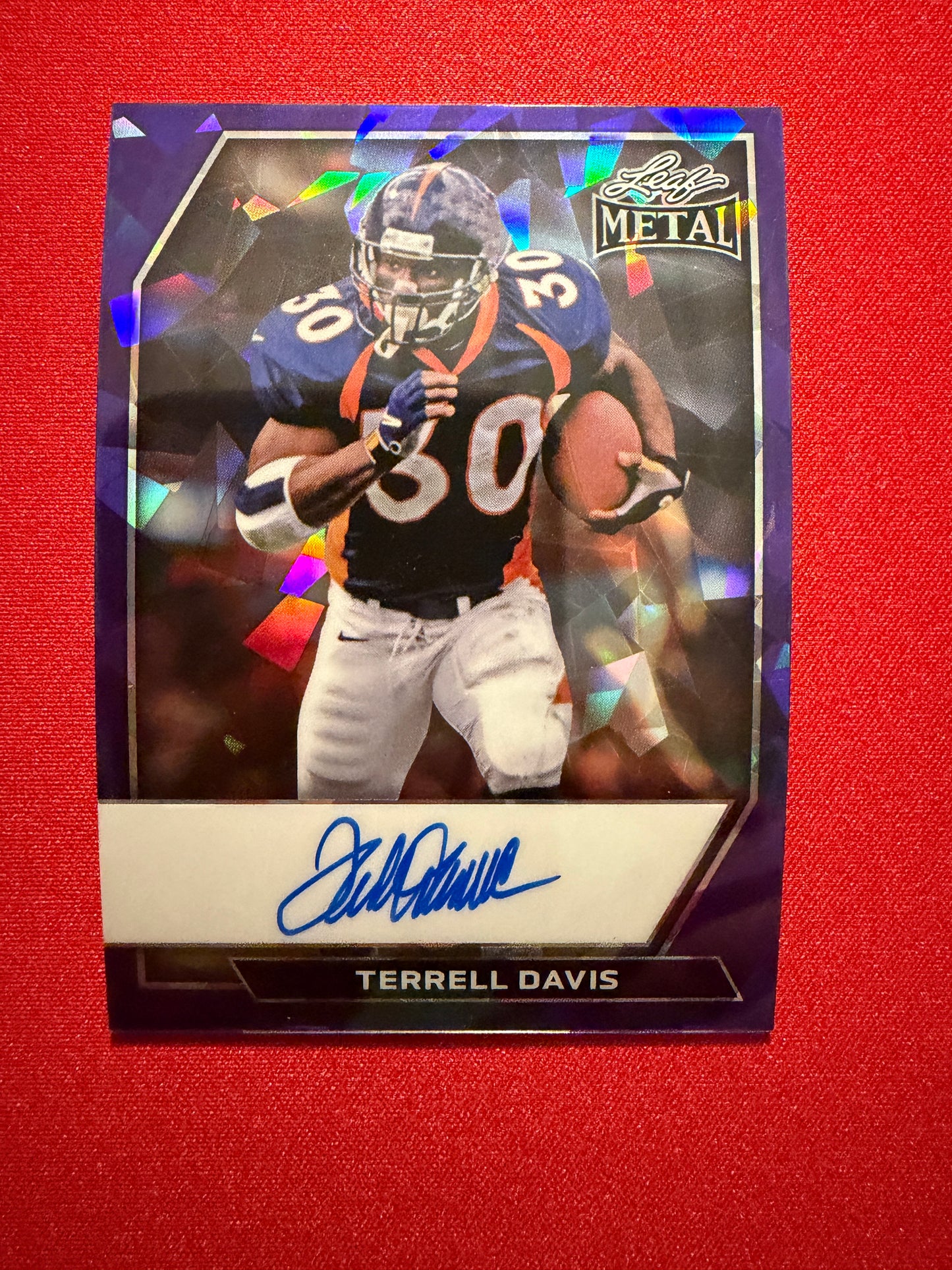2026 Leaf Metal Football Terrell Davis Purple Prismatic On-Card Auto /2