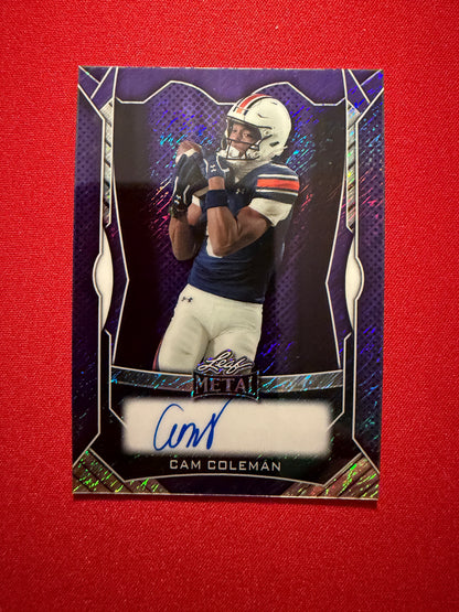 Cam Coleman 2026 Leaf Trinity Football Metal On-Card Auto Purple Shimmer 1/2