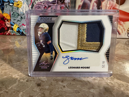 Leonard Moore 2026 Leaf Trinity Rookie Auto Mem Multicolor Three Color Patch /25