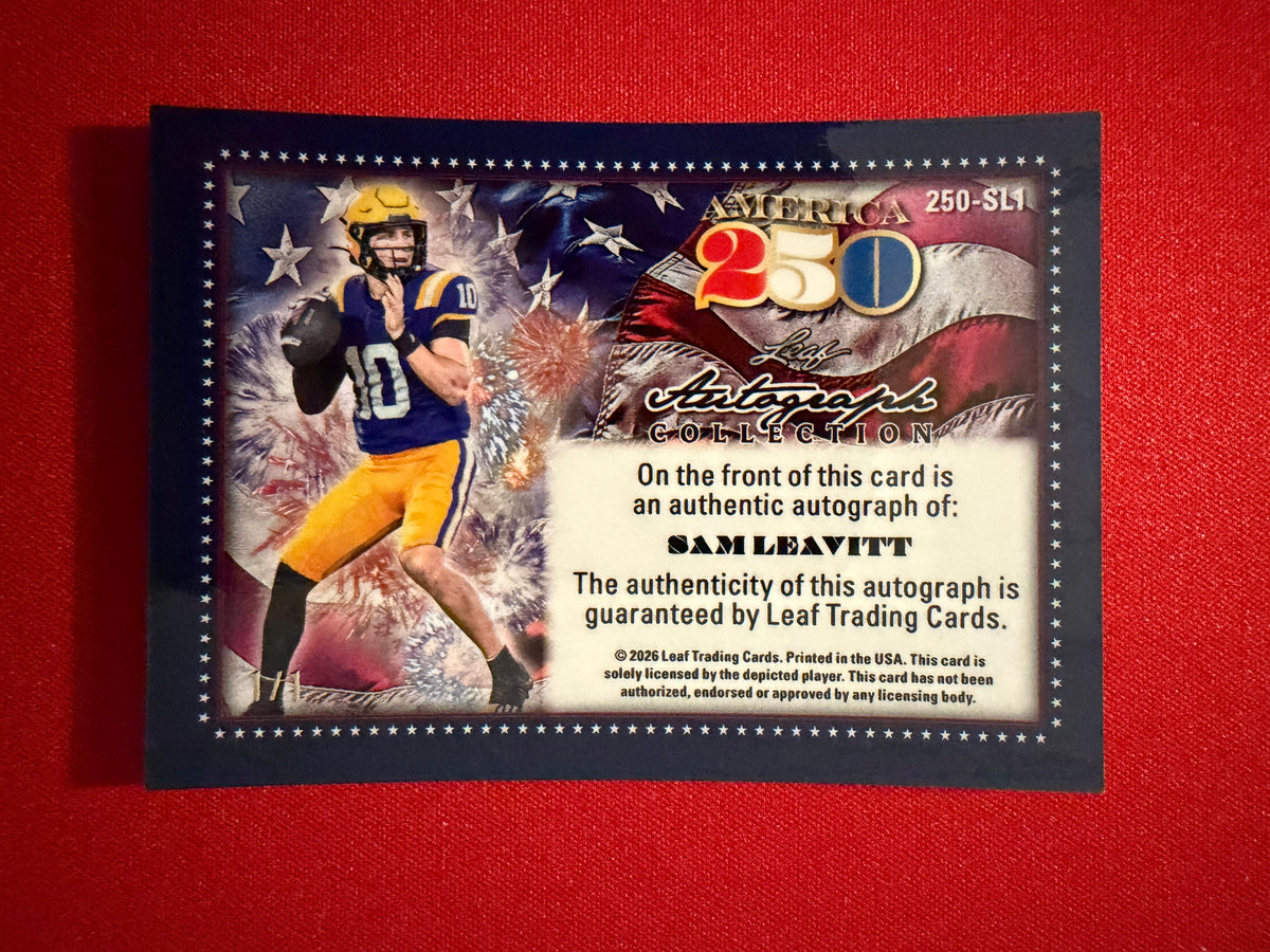 Sam Leavitt 2026 Leaf Autograph Collection Football America 250 Green Lava 1/1