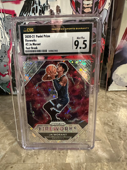 Ja Morant #2 CSG 9.5 Mint+ (2020-21 Panini Prizm Fireworks) - Fast Break