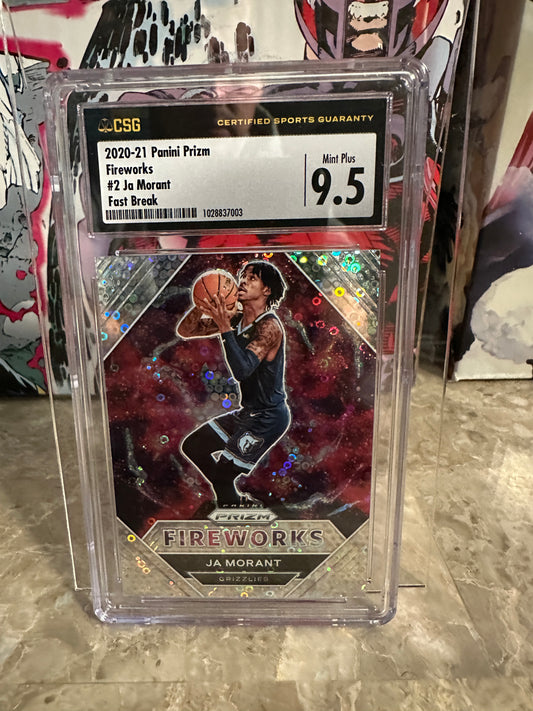 Ja Morant #2 CSG 9.5 Mint+ (2020-21 Panini Prizm Fireworks) - Fast Break