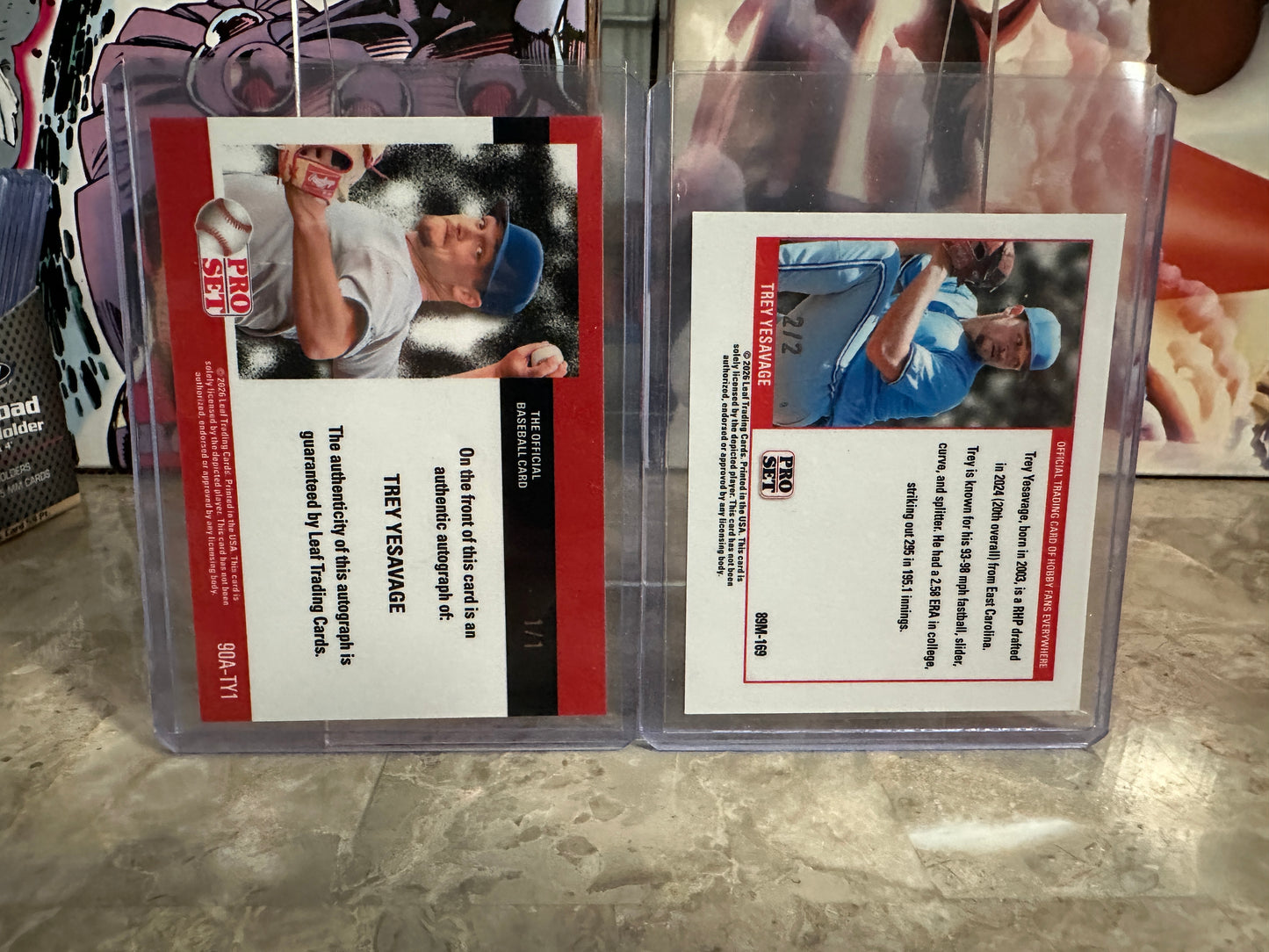 Trey Yesavage 2026 Pro Set Metal 1/1 Red Lazer AUTO & 1989 Mini Black /2 Lot - Blue Jays