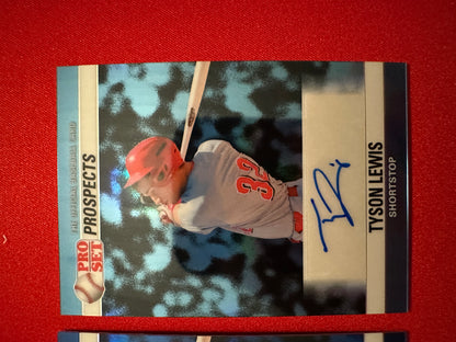 2026 Leaf Pro Set Baseball Tyson Lewis 1990 Prismatic Insert Lot - Blue /5 & Platinum Auto /10