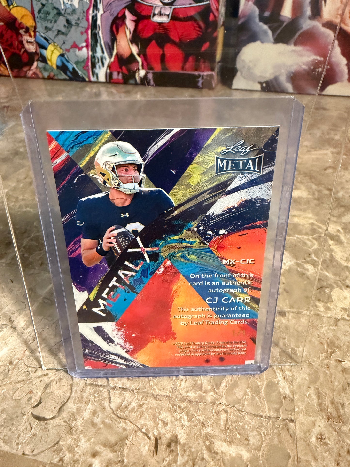 2026 Leaf Metal Football CJ Carr Metal X Auto Black Shimmer 1/1