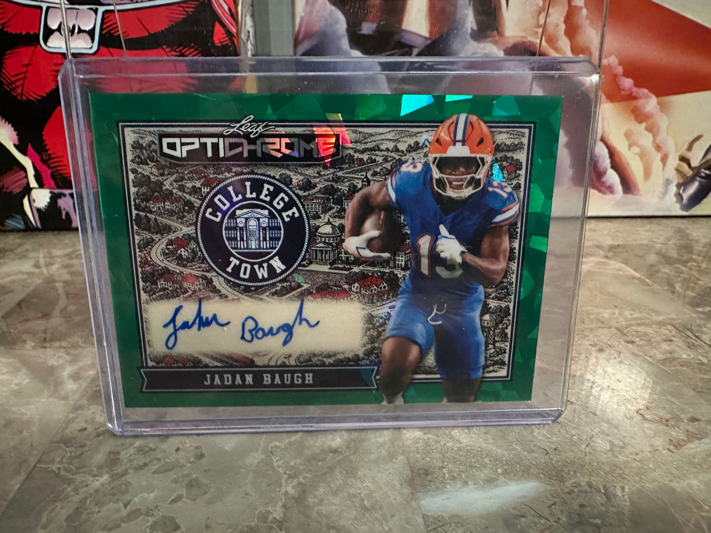 2026 Leaf Optichrome Football Jadan Baugh College Town Green Crystal Auto 1/1