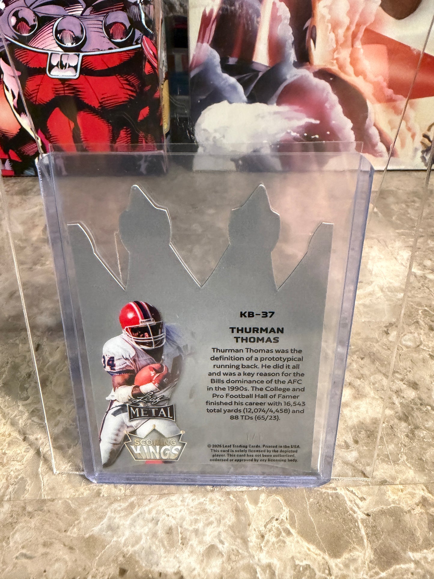 2026 Leaf Metal Football Scoring Kings Thurman Thomas Black Prismatic Die-Cut 1/1