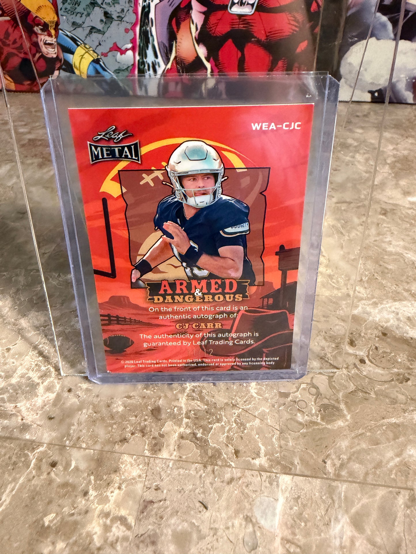 2026 Leaf Metal Football CJ Carr Armed & Dangerous Auto Silver Western