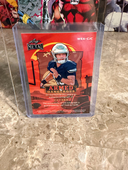 2026 Leaf Metal Football CJ Carr Armed & Dangerous Auto Silver Western