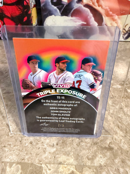 2026 Leaf Vivid Baseball Triple Exposure Auto Maddux Glavine Smoltz Red