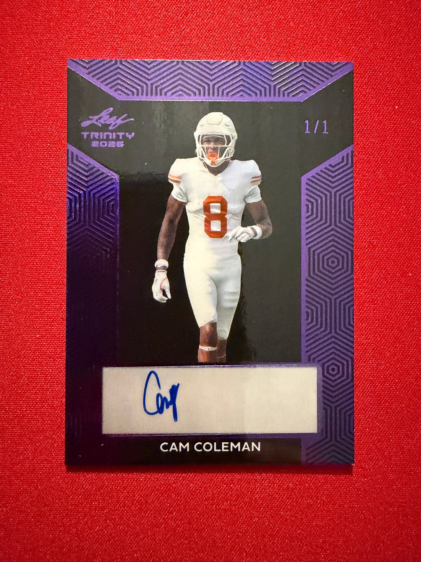 Cam Coleman 2026 Leaf Trinity Football Base Auto Purple Black 1/1
