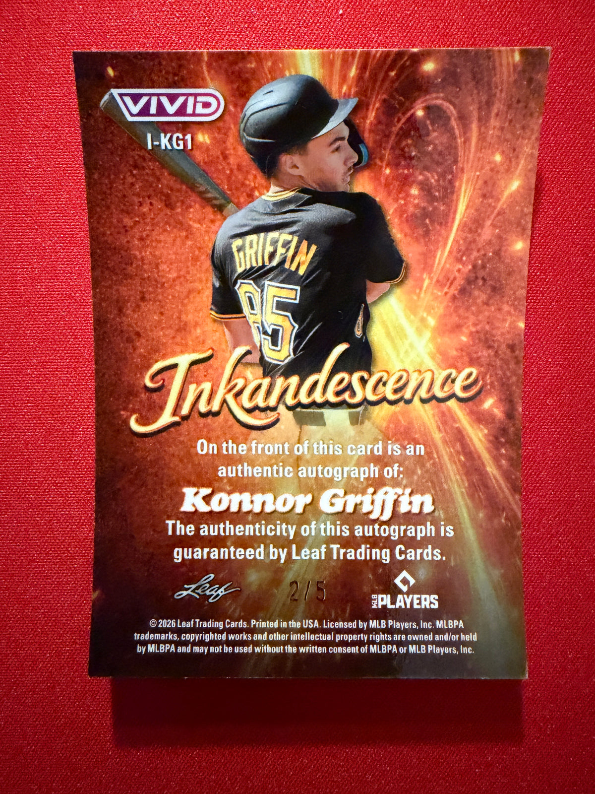 Konnor Griffin 2026 Leaf Vivid Baseball Inkadescence Auto Orange Mojo /5