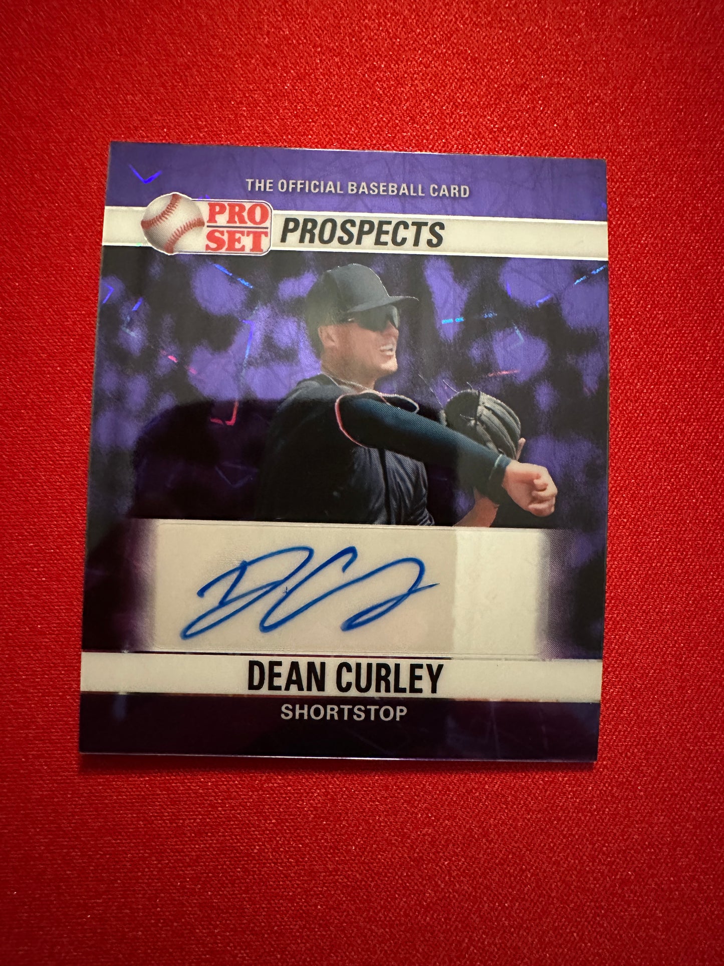 Dean Curley 2026 Leaf Pro Set 1990 Mini Purple Prismatic 1/1 Autograph