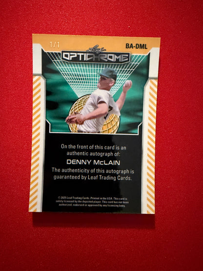 Denny McLain 2025 Leaf Optichrome Baseball Base Auto Gold Super Prismatic 1/1