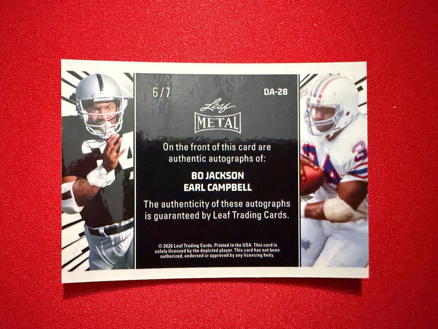 2026 Leaf Pro Set Metal Bo Jackson Earl Campbell On-Card Auto /7