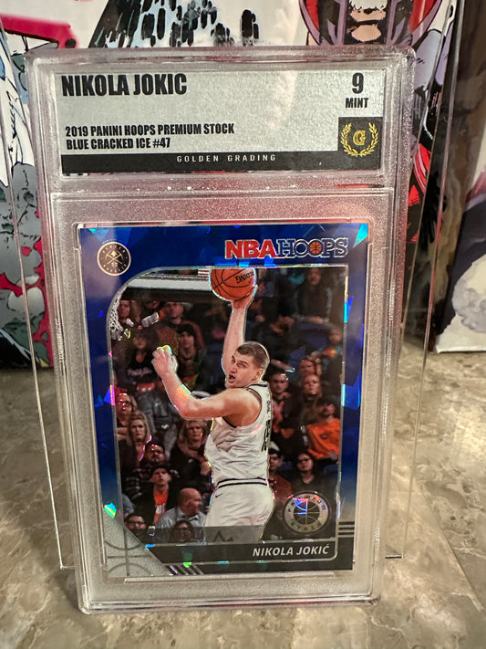 Nikola Jokic #16 Graded 9 Mint (2019 Panini Hoops Premium Stock) - Blue Cracked Ice