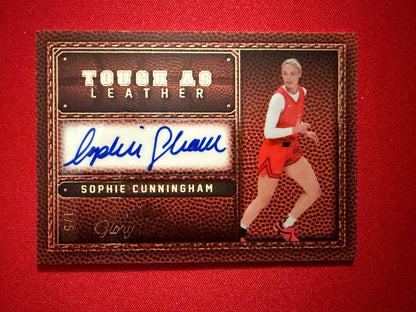 Sophie Cunningham 2025 Leaf Glory of the Game Basketball Tough as Leather Auto 1/5 Bookend