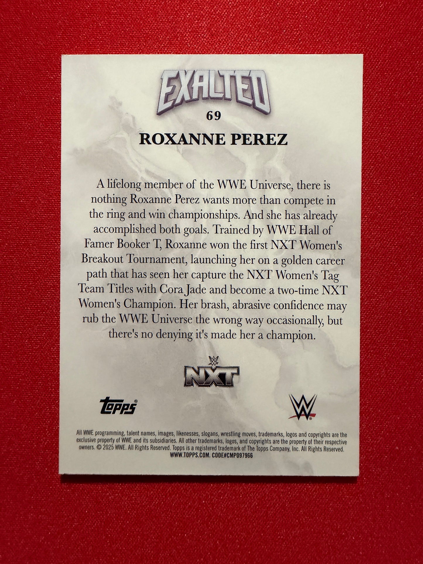 Roxanne Perez 2026 Topps Exalted WWE Exalted Base Aqua /99 #69