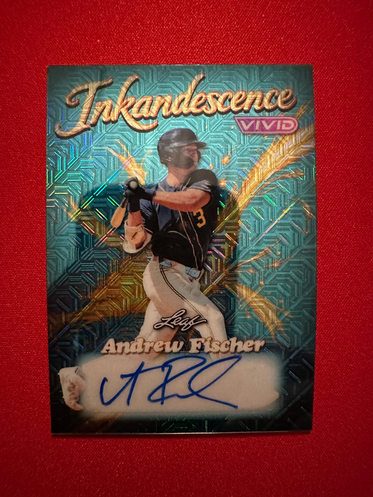 2026 Leaf Vivid Baseball Inkadescence Techno-Foil Teal Andrew Fischer Autograph 5/25