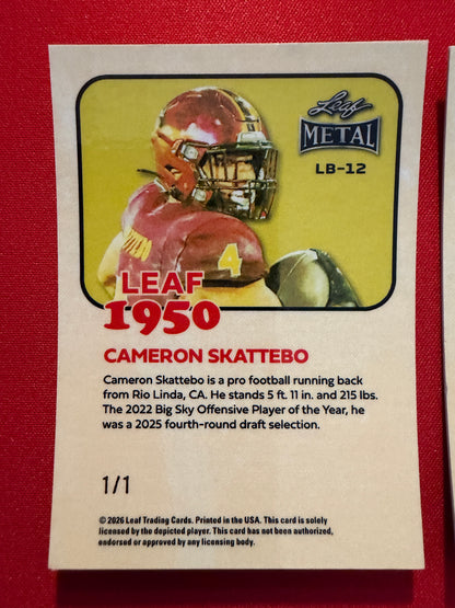 2026 Leaf Metal Football Cam Skattebo 1950 Gold Auto 1/1 Lot