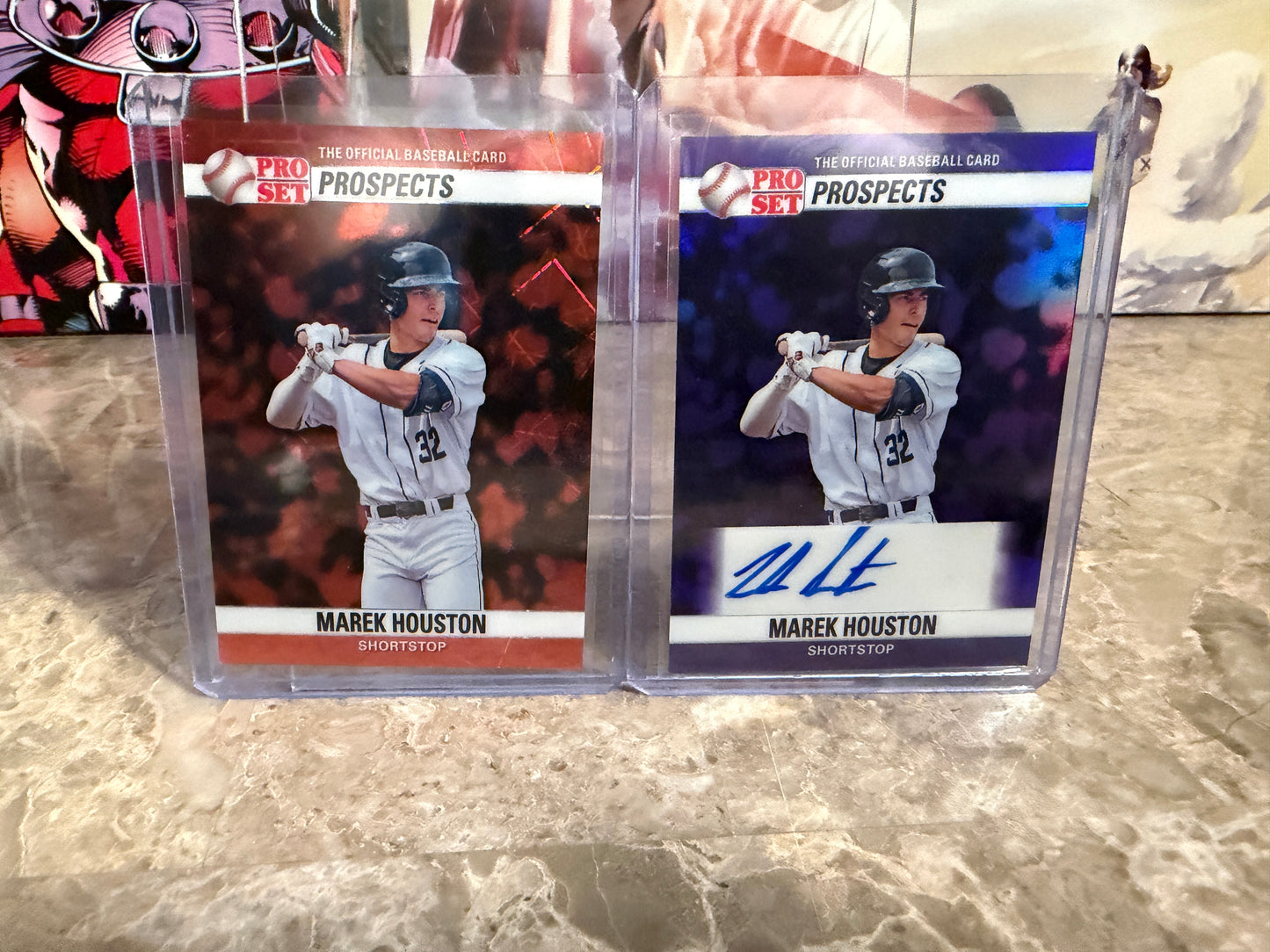 2026 Leaf Pro Set 1990 Marek Houston 2-Card Prospect Lot (1/1 Lazer & Purple Auto /8)