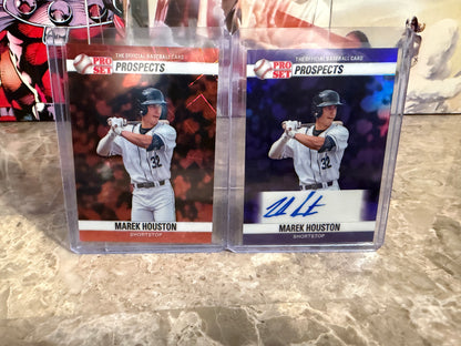 2026 Leaf Pro Set 1990 Marek Houston 2-Card Prospect Lot (1/1 Lazer & Purple Auto /8)