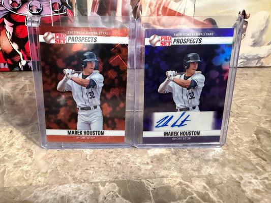 2026 Leaf Pro Set 1990 Marek Houston 2-Card Prospect Lot (1/1 Lazer & Purple Auto /8)