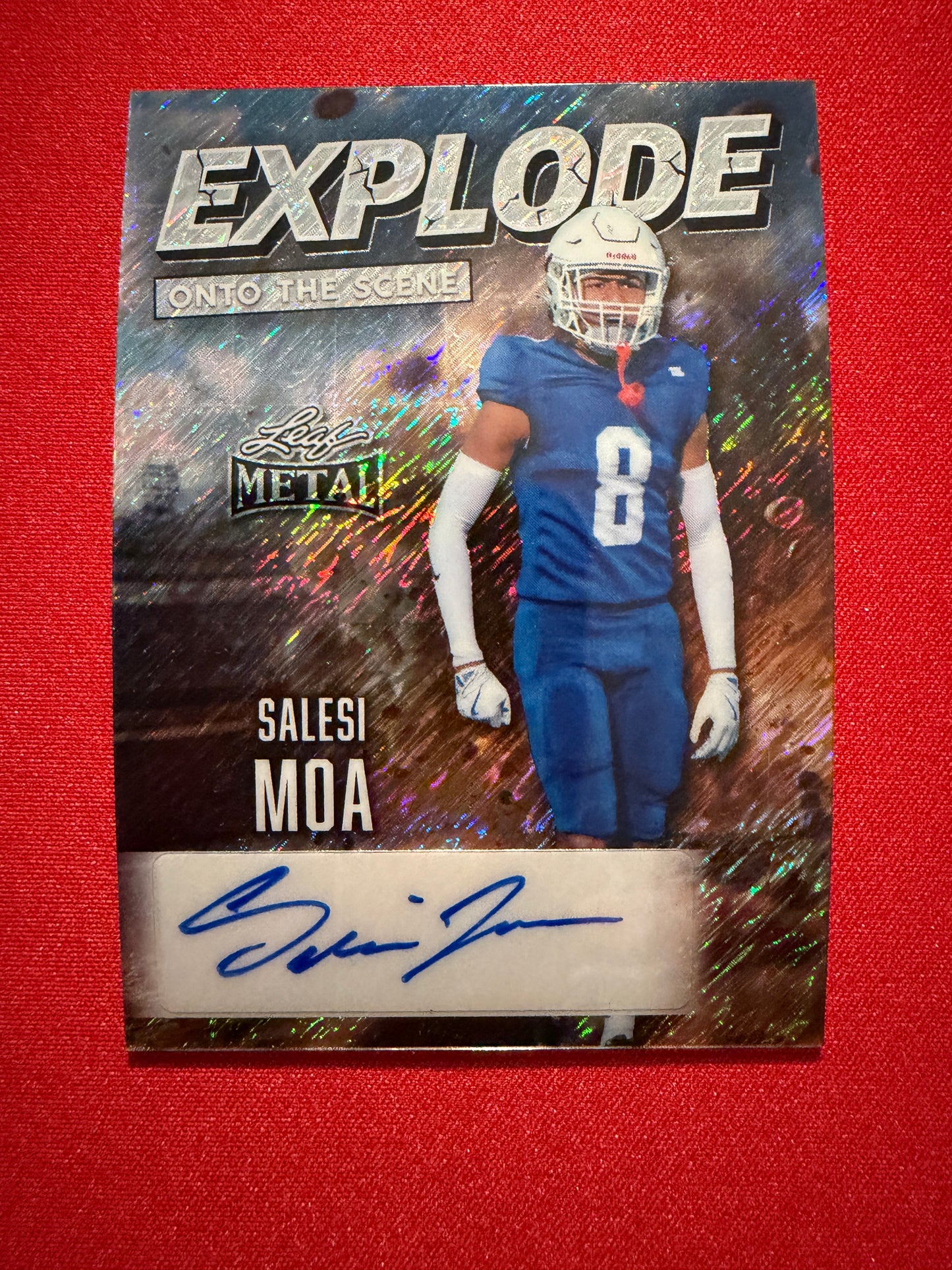 2026 Leaf Metal Football Salesi Moa Auto Explode Onto the Scene Silver