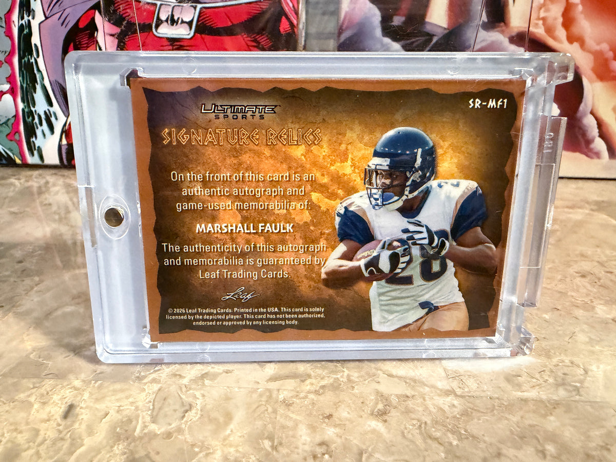 Marshall Faulk 2026 Leaf Ultimate Sports Signature Relics Quad Game-Used Patch /20