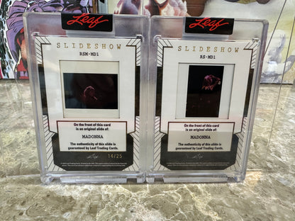 2026 Leaf Slideshow MADONNA Metal /25 & Sexy Celebrity Base 2-Slide Lot PROMO