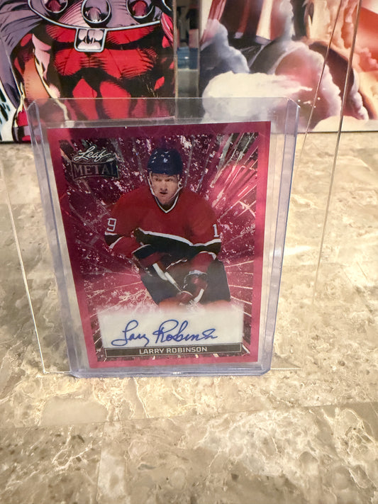 2026 Leaf Metal Hockey Breaking Through Larry Robinson Pink Laser Auto 7/7