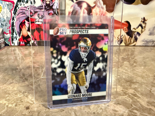 Leonard Moore 2026 Leaf Pro Set Metal Football 1990 Red White Blue /10