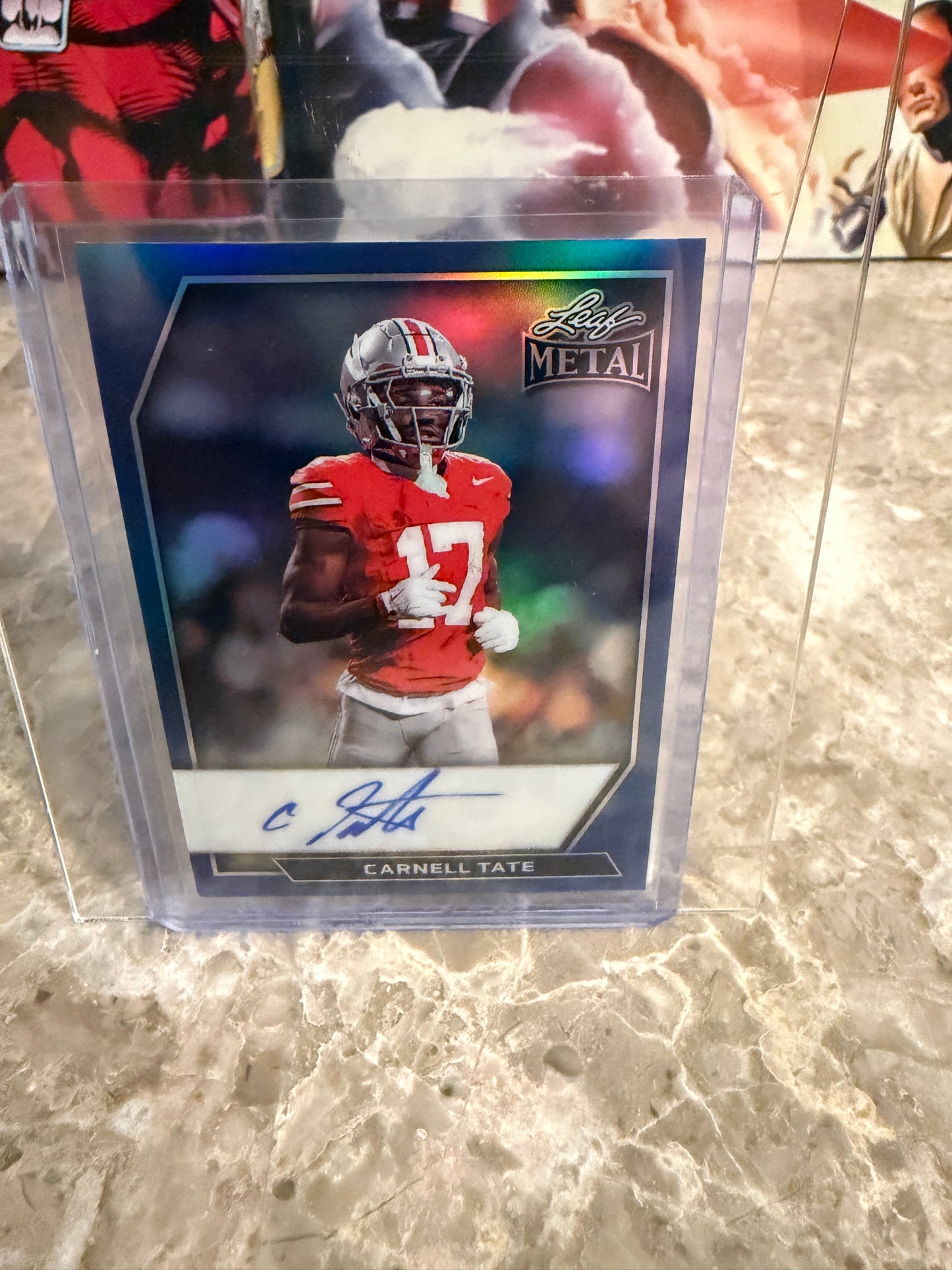 2026 Leaf Metal Football Carnell Tate Auto Blue Prismatic /5