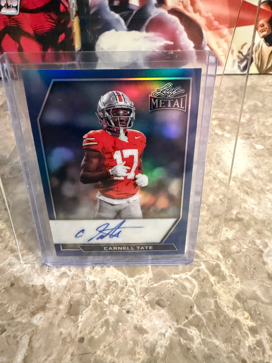 2026 Leaf Metal Football Carnell Tate Auto Blue Prismatic /5