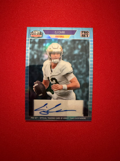 2026 Leaf Pro Set Metal Football CJ Carr 1989 Auto Platinum /8