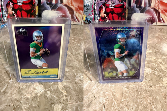 2026 Leaf Metal Football 1950 Dillon Gabriel Auto Purple 1/7 2-Card Lot