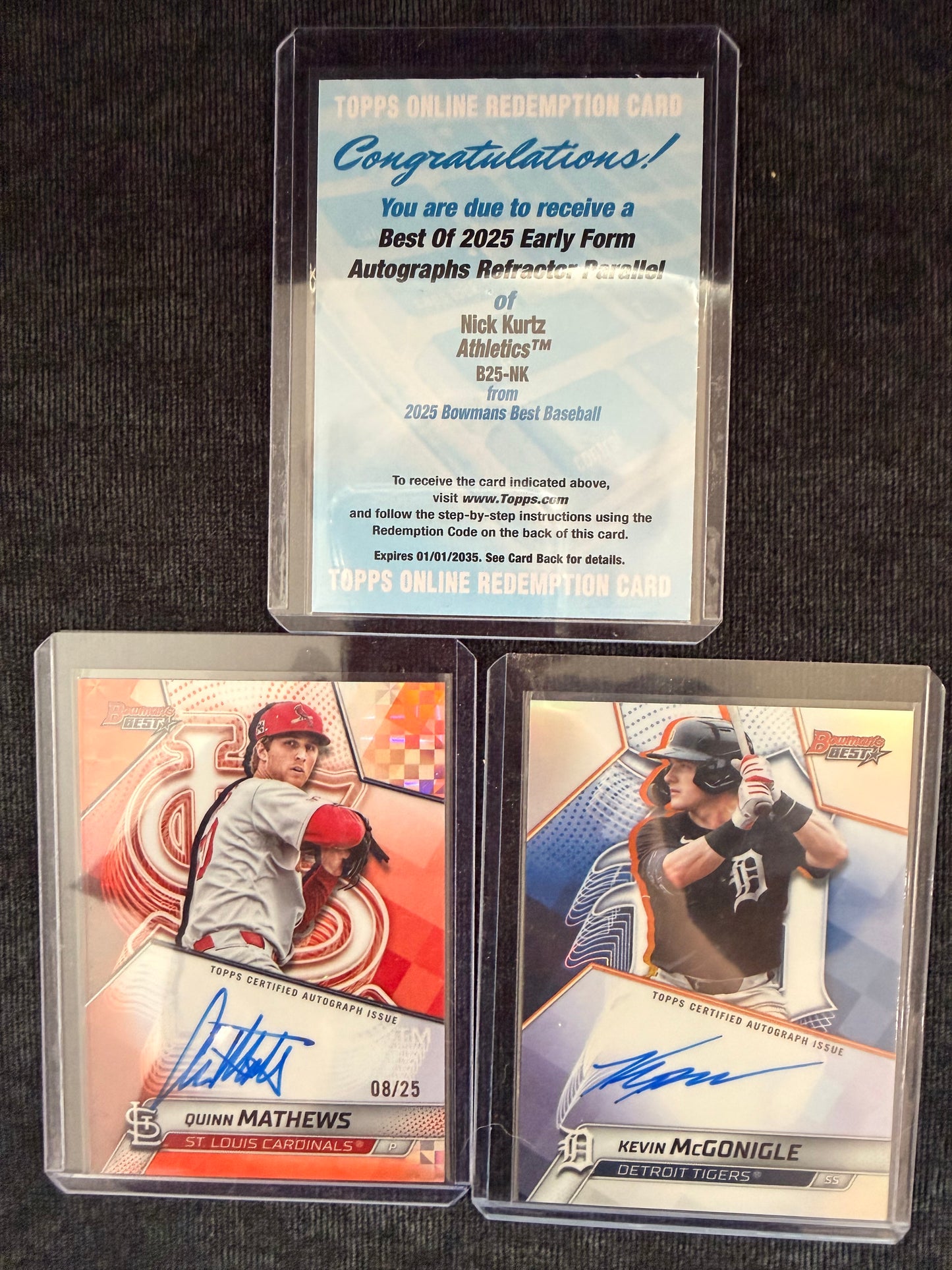 (2026/03/14) ✍️ Quinn Mathews Auto /25   ✍️ Kevin McGonigle Auto  🎟️ Nick Kurtz Early Form Autos Refractor Redemption