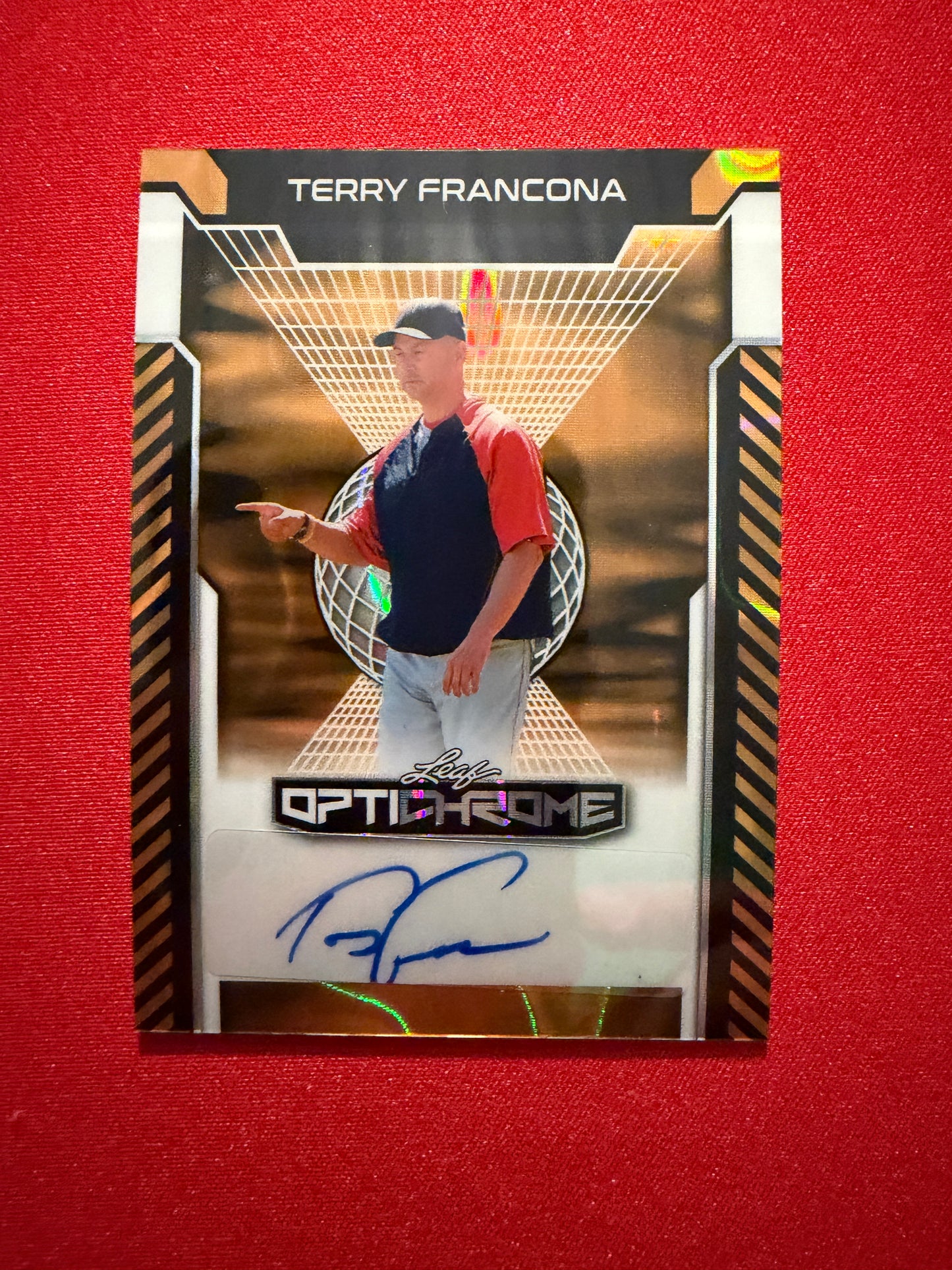 Terry Francona 2025 Leaf Optichrome Baseball Base Auto Gold Lava 1/1